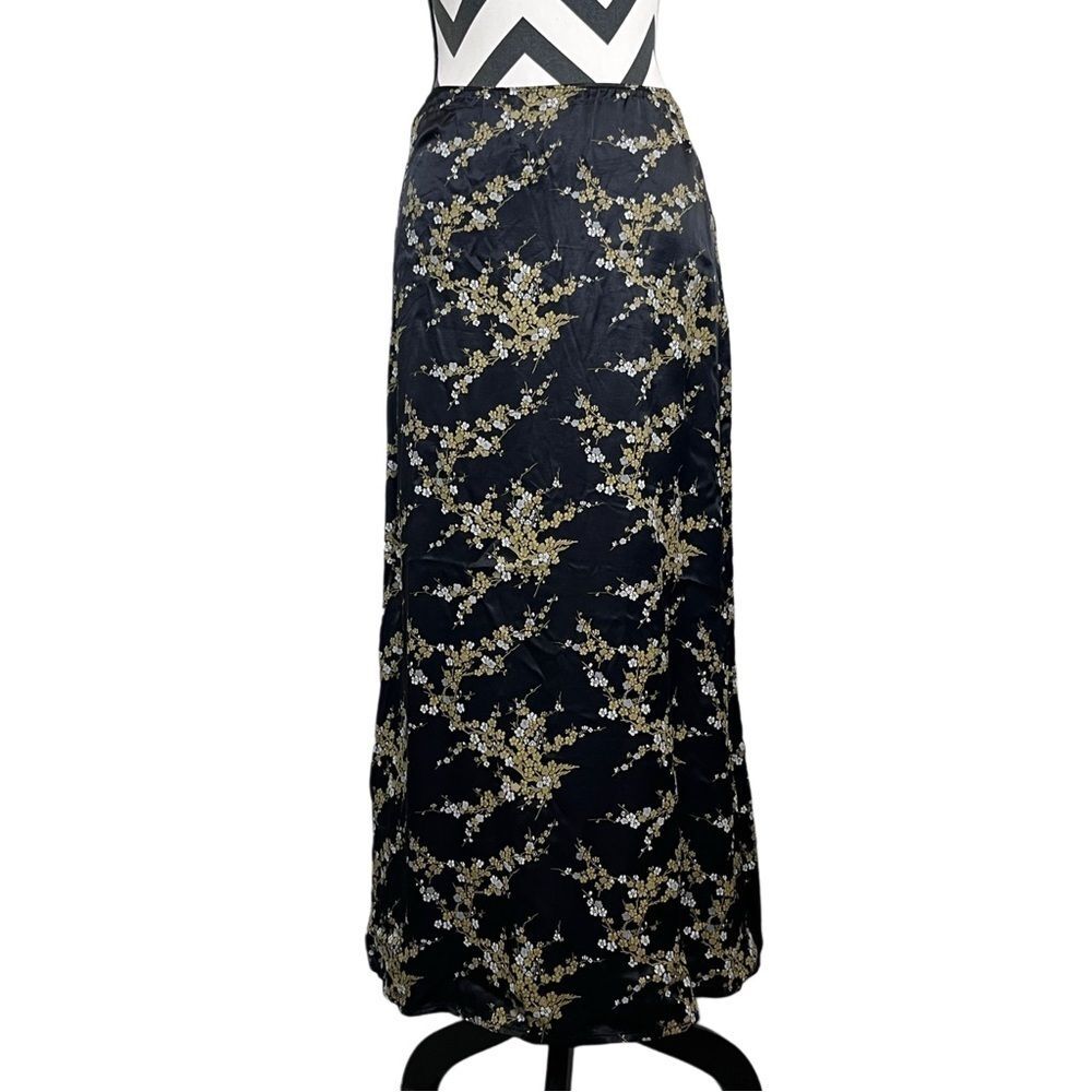 Fairy Grunge Y2K Whimsigoth Dark Floral Satin Midi Skirt Sz S